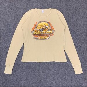 Bike Week 2020 Flames Motorcycle Beige Long Sleeve Thermal Womens Large Grunge‎